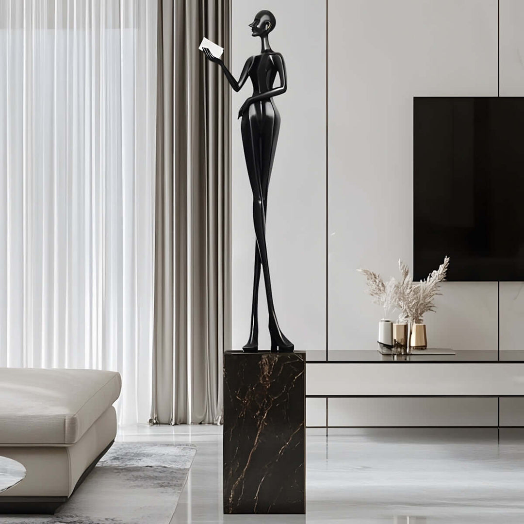 Muse Noir Resin sculpture, a stylish Art Deco decorative ornament for modern living room decor.