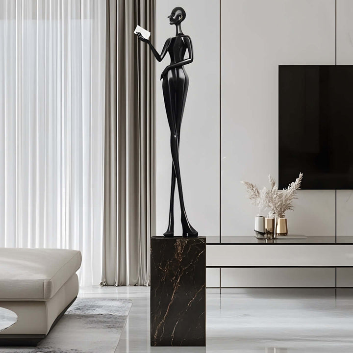 Muse Noir Resin sculpture, a stylish Art Deco decorative ornament for modern living room decor.