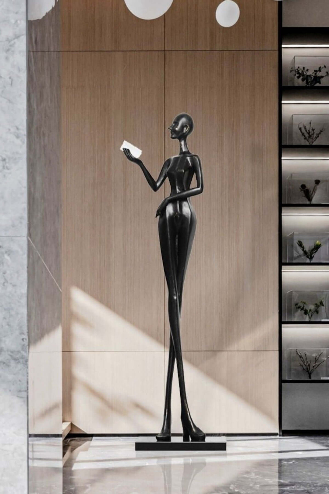 Muse Noir Resin sculpture, Art Deco decorative ornament for stylish living room decor.