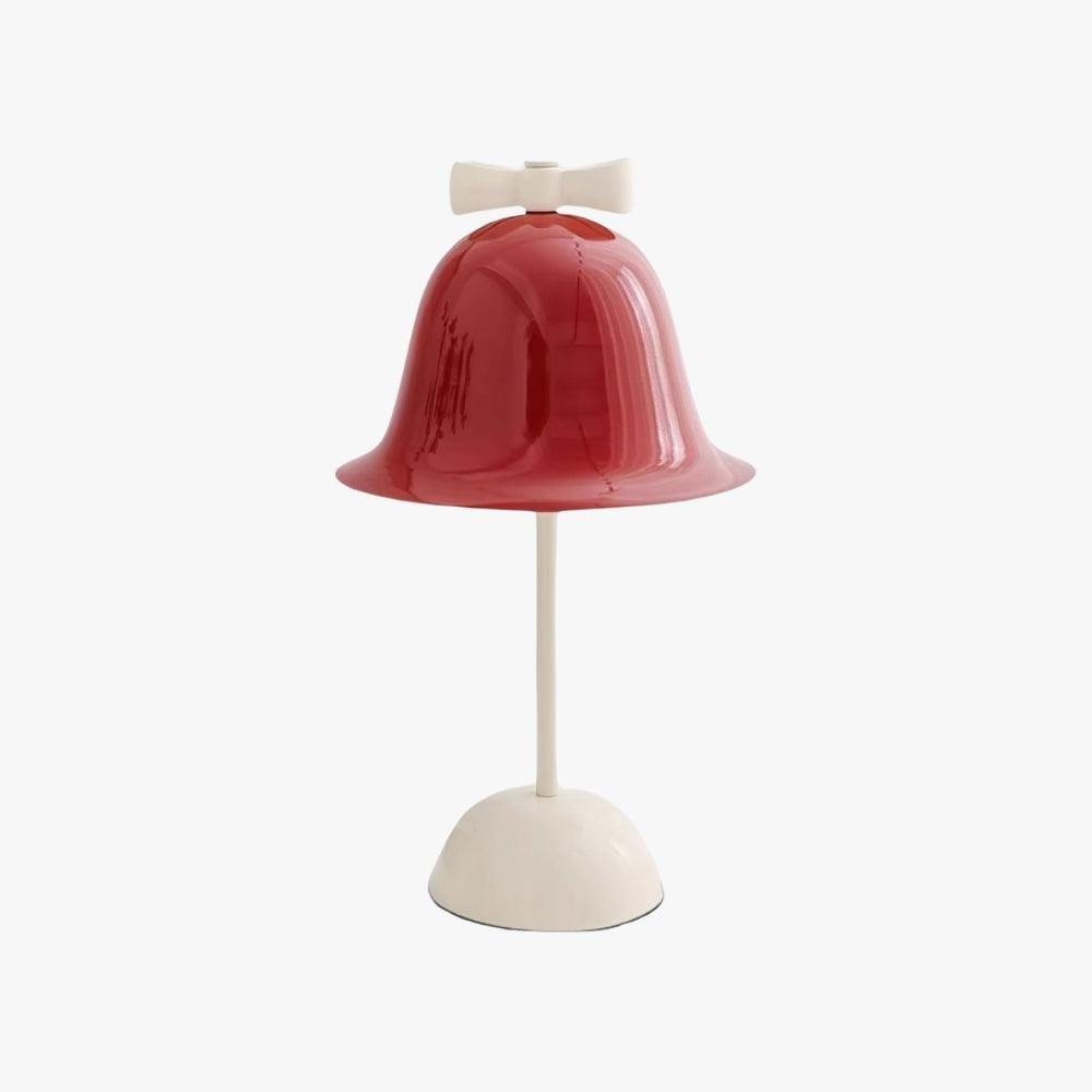 Cute red lamp with bell shape and bow, perfect for bedside or dining room decor.