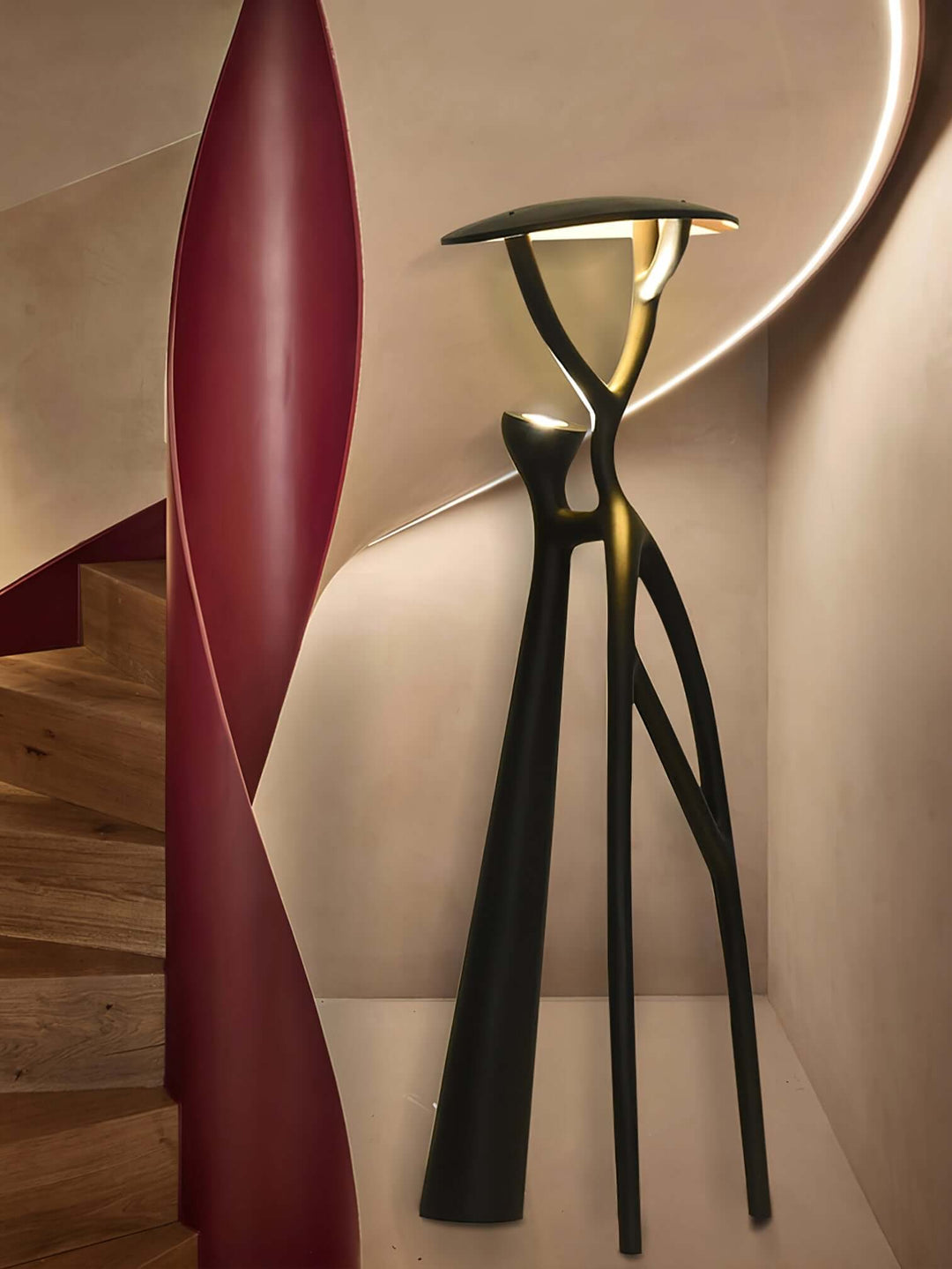 Nivaro sculptural art deco floor lamp in stylish interior, perfect floor lights for living room with tripod design.