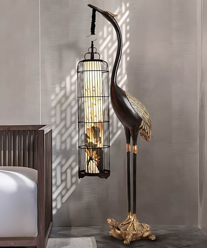 Sculptural Noyari Stork Floor Lamp in Art Deco style, perfect as a retro floor light for living rooms.