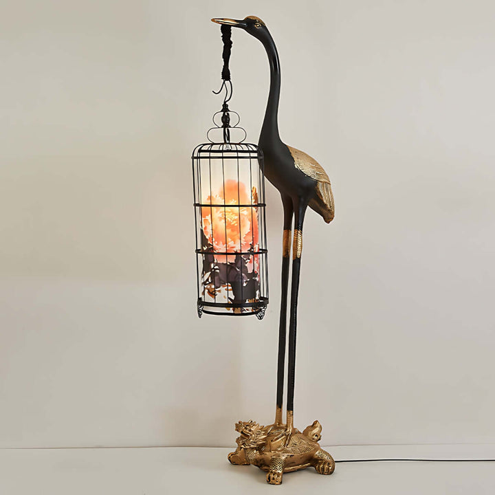 Noyari Stork Floor Lamp, a sculptural art deco floor lamp with a lantern design, perfect for living room accents.
