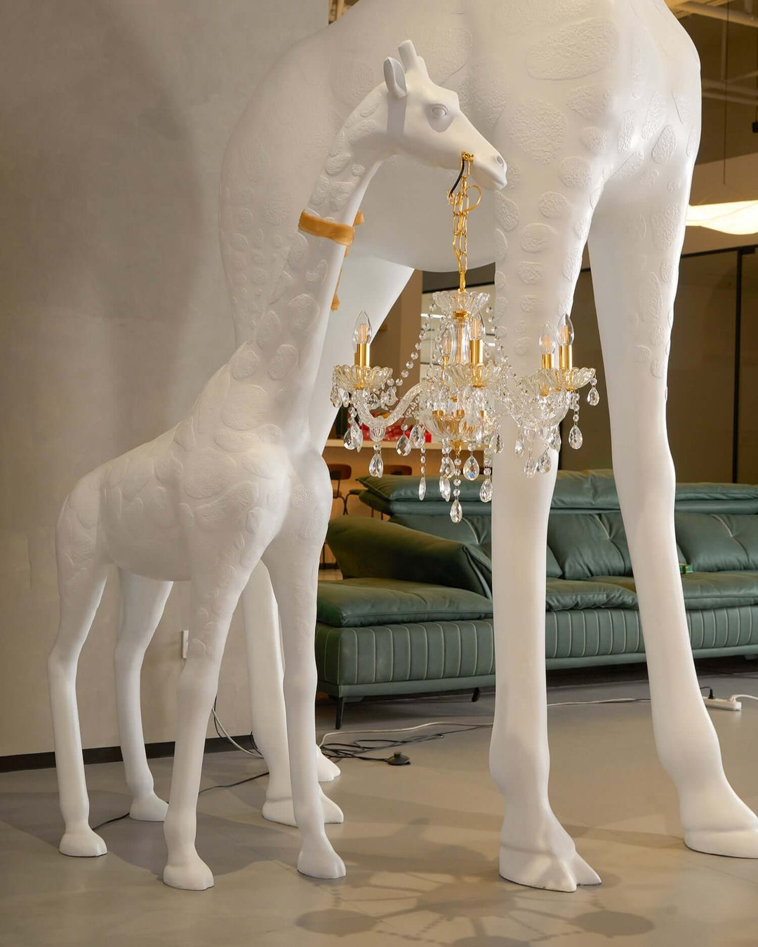 Sculptural Nuvexa Giraffe Floor Lamp with chandelier detail, modern art deco design for stylish living room lighting.
