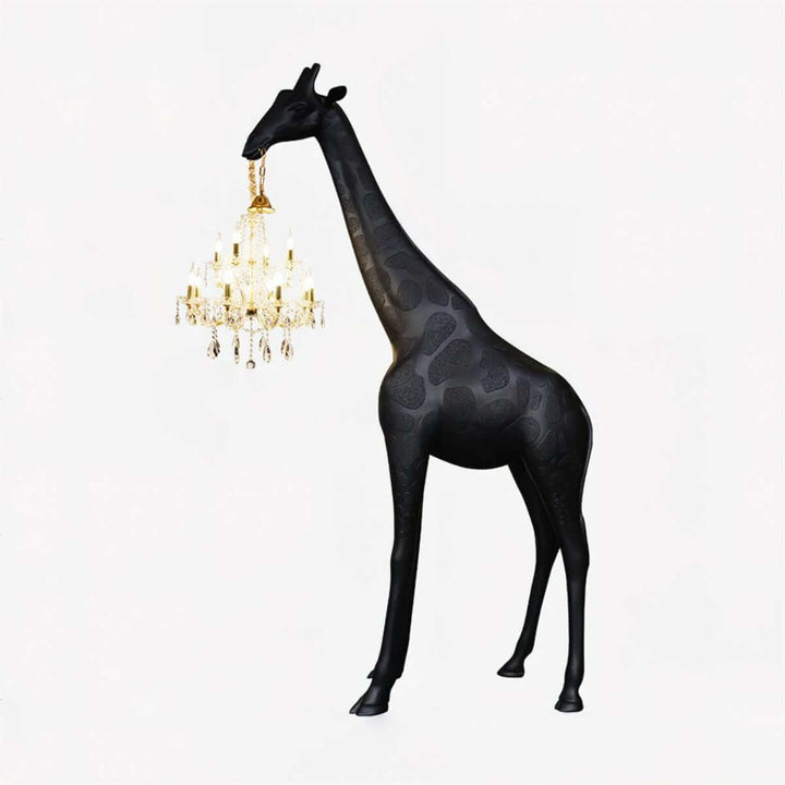 Nuvexa Giraffe Floor Lamp, a sculptural art deco lamp for stylish living rooms featuring a chandelier design.