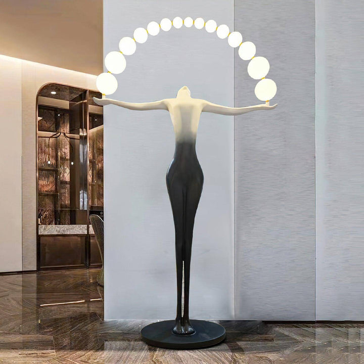 Olyvra sculptural floor lamp featuring an art deco design, perfect for enhancing living room lighting.