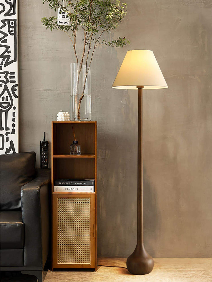 Osaka floor lamp in living room, a stylish wooden floor lamp with rustic charm, perfect for enhancing floor lights.