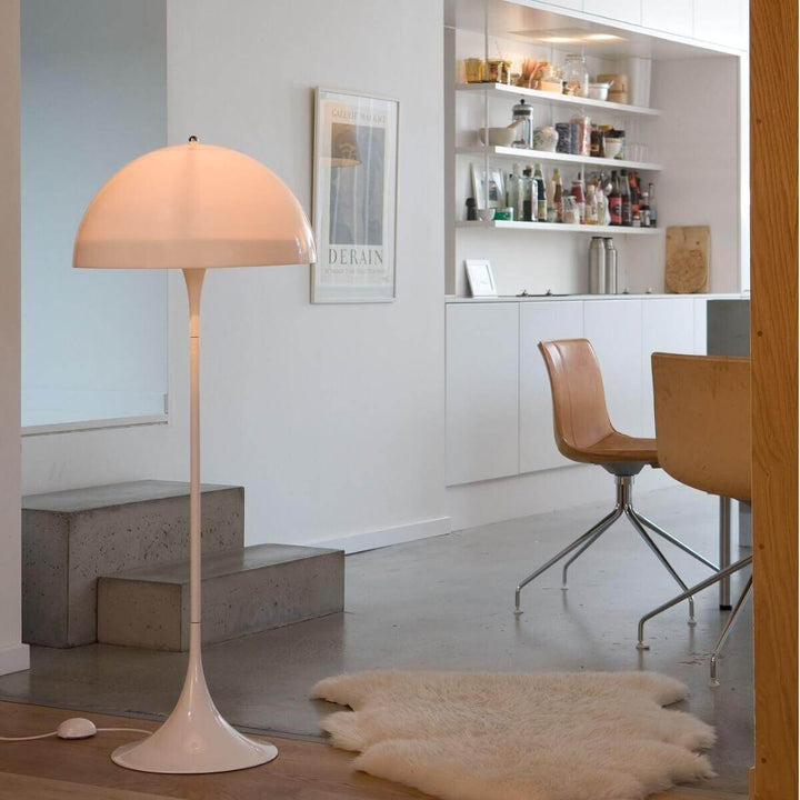 Panthella Floor Lamp in white, a modern acrylic floor lamp for living room, enhancing contemporary home decor.
