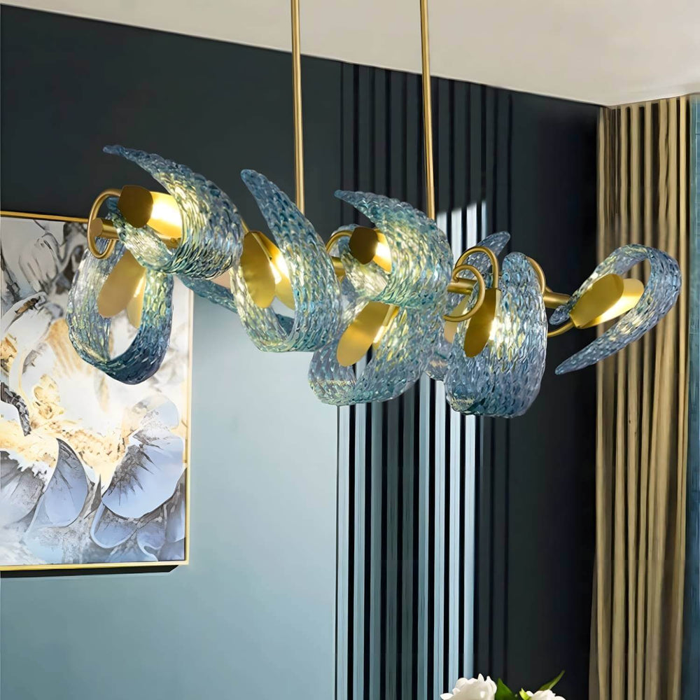 Petal Blue Chandelier – Handcrafted Blue & Gold Glass Lighting Fixture | Vinlighting | Vinlighting