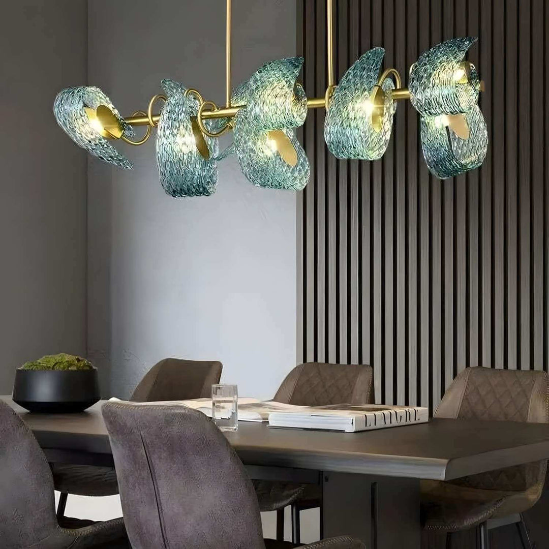 Petal Blue Chandelier – Handcrafted Blue & Gold Glass Lighting Fixture | Vinlighting | Vinlighting
