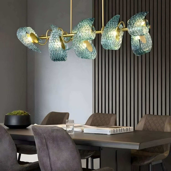 Petal Blue Chandelier – Handcrafted Blue & Gold Glass Lighting Fixture | Vinlighting | Vinlighting