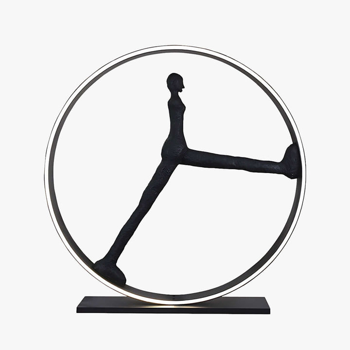 Sculptural art deco floor lamp on a circular base, perfect for modern living room decor.