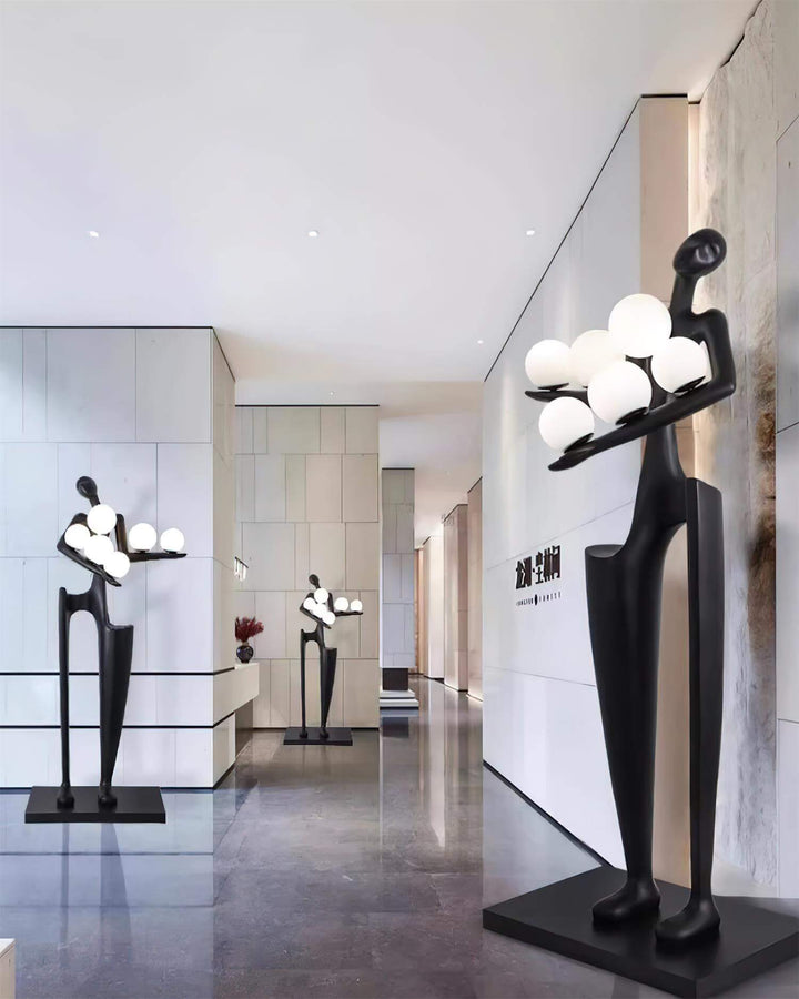 Sculptural floor lamp collection in modern interior, showcasing art deco style and elegant floor lights for living room.