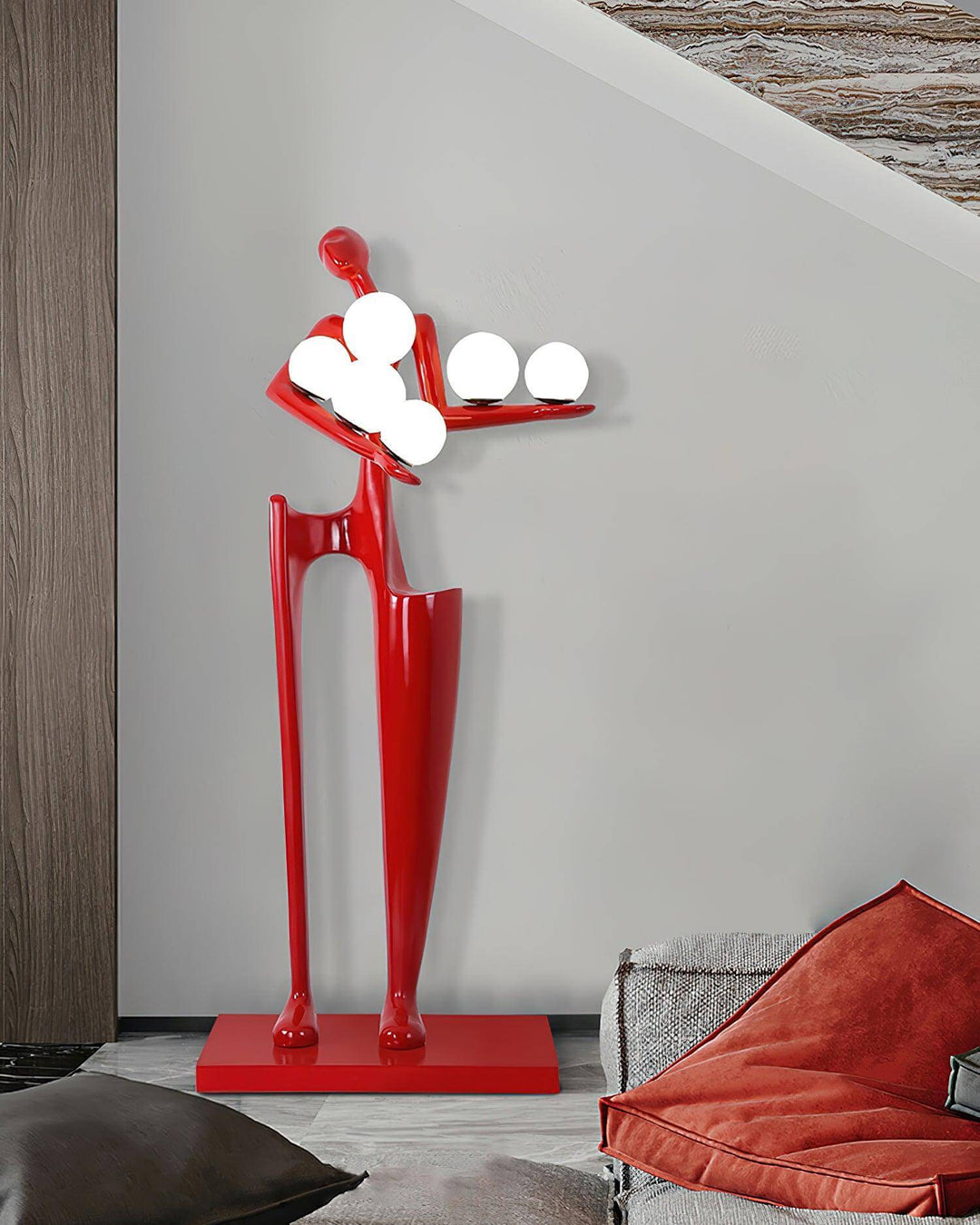 Quoreva sculptural floor lamp in red, art deco design, perfect floor lights for living room decor.
