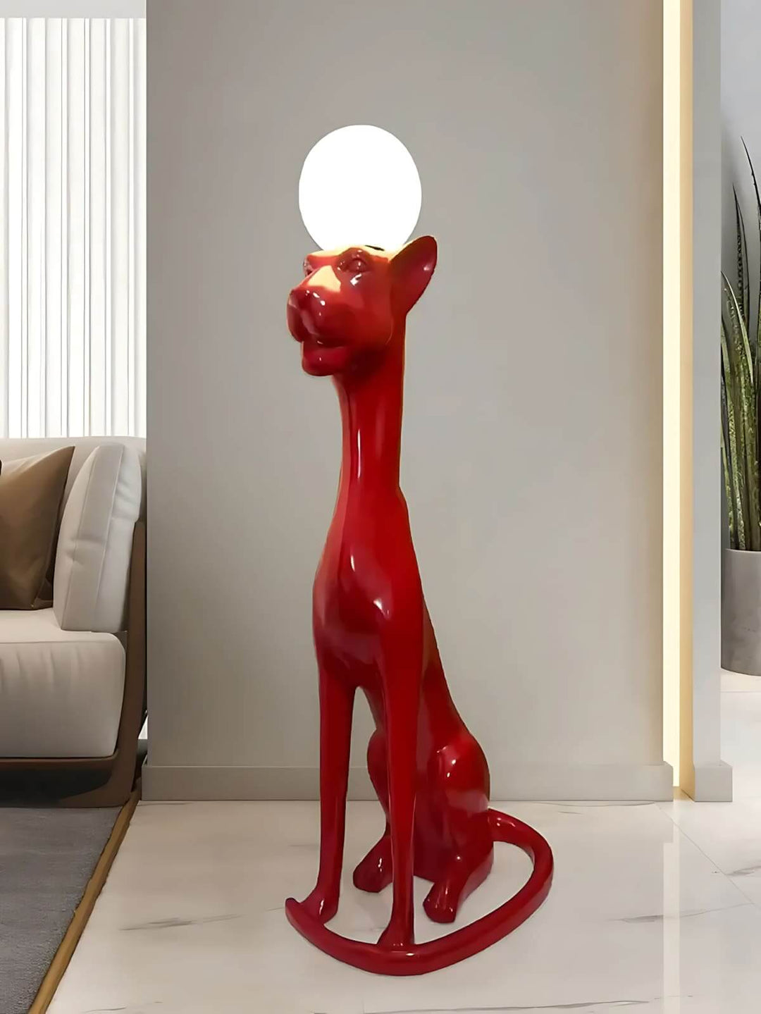 Raveko Sculptural Floor Lamp in red, a unique art deco design for stylish floor lights in living rooms.