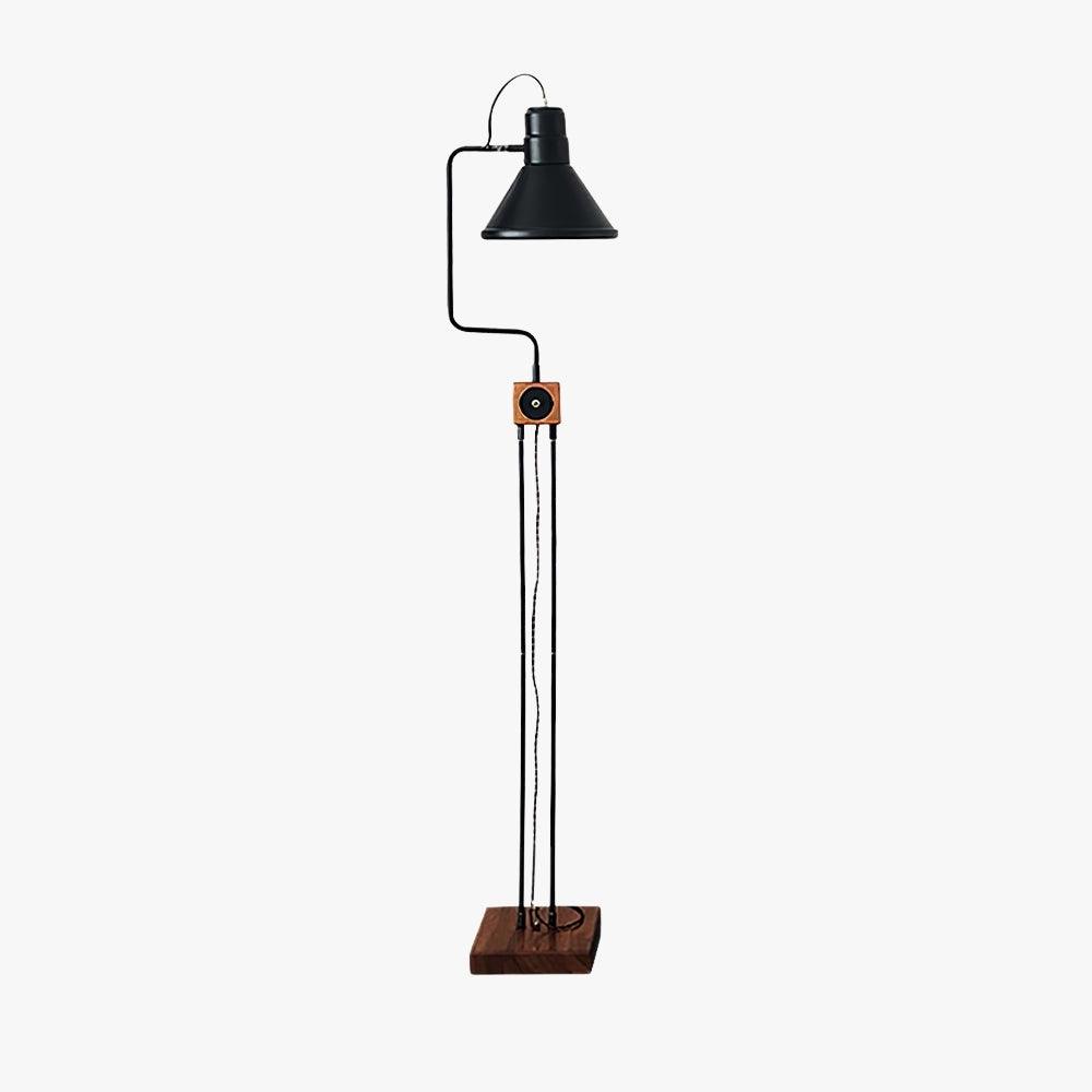 Retro Toia black industrial floor lamp with wooden base, perfect as a corner floor lamp for modern interiors.