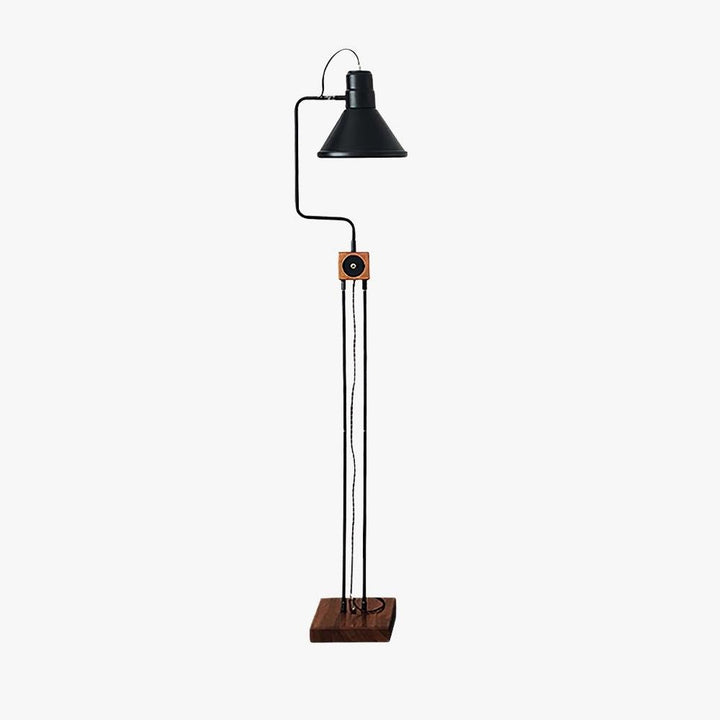 Retro Toia black industrial floor lamp with wooden base, perfect as a corner floor lamp for modern interiors.