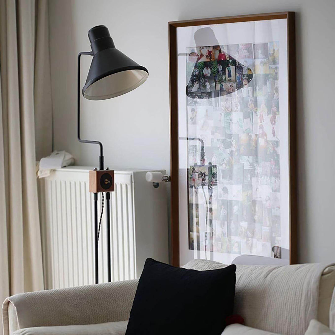 Retro Toia Floor Lamp in a cozy living room, featuring a black industrial style, perfect as a corner floor lamp.