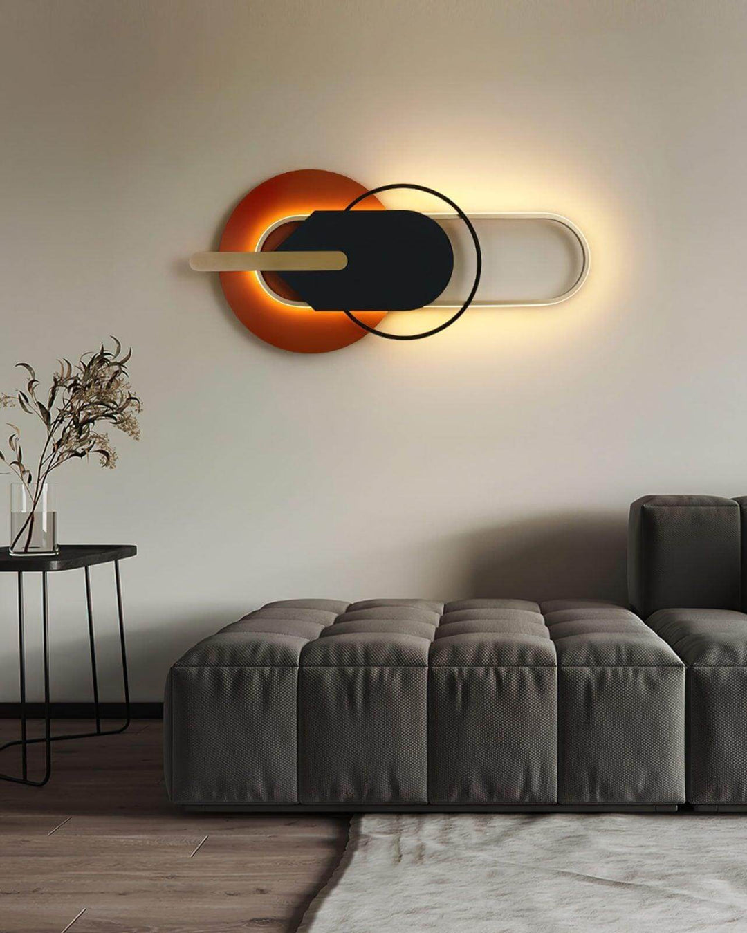Contemporary round and oval wall light as a stylish decor piece in a modern living room, perfect large wall sconces.
