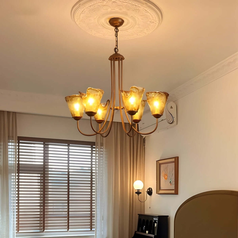 Sivex Chandelier โ French Vintage Amber Glass Light