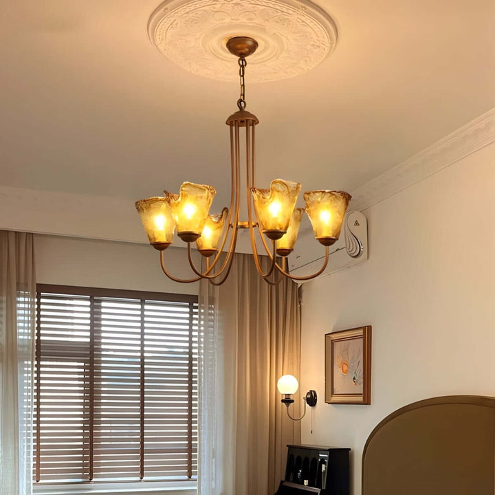Sivex Chandelier โ French Vintage Amber Glass Light