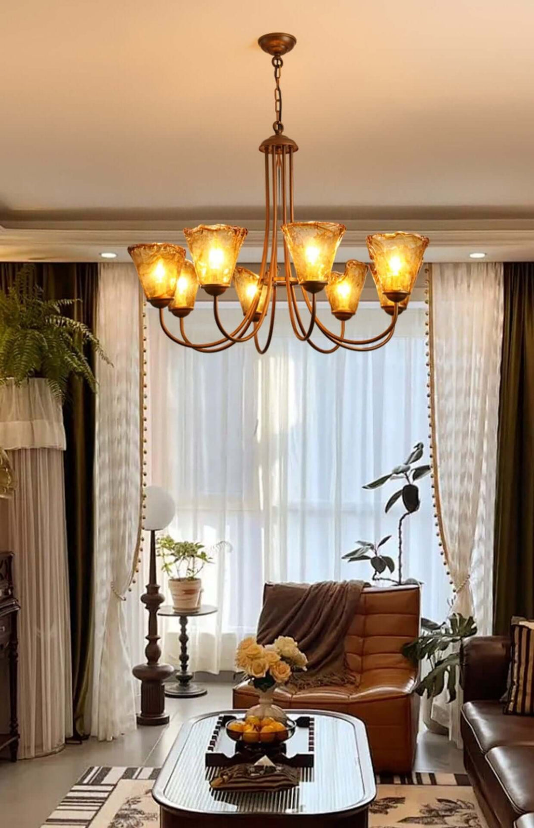 Sivex Chandelier โ French Vintage Amber Glass Light