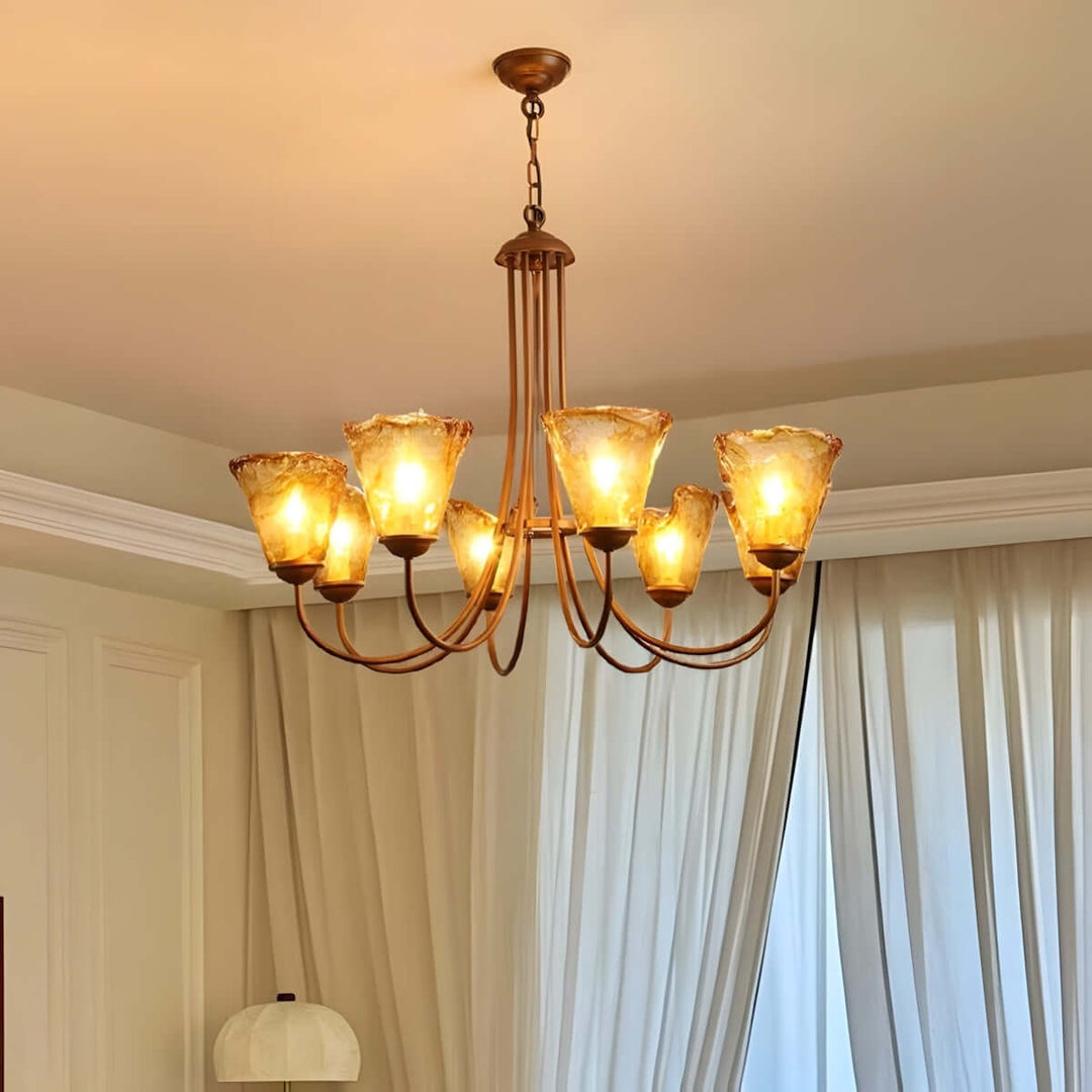Sivex Chandelier โ French Vintage Amber Glass Light