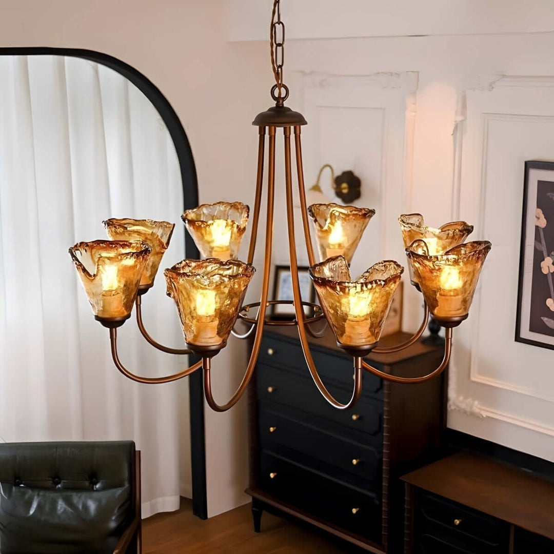 Sivex Chandelier โ French Vintage Amber Glass Light