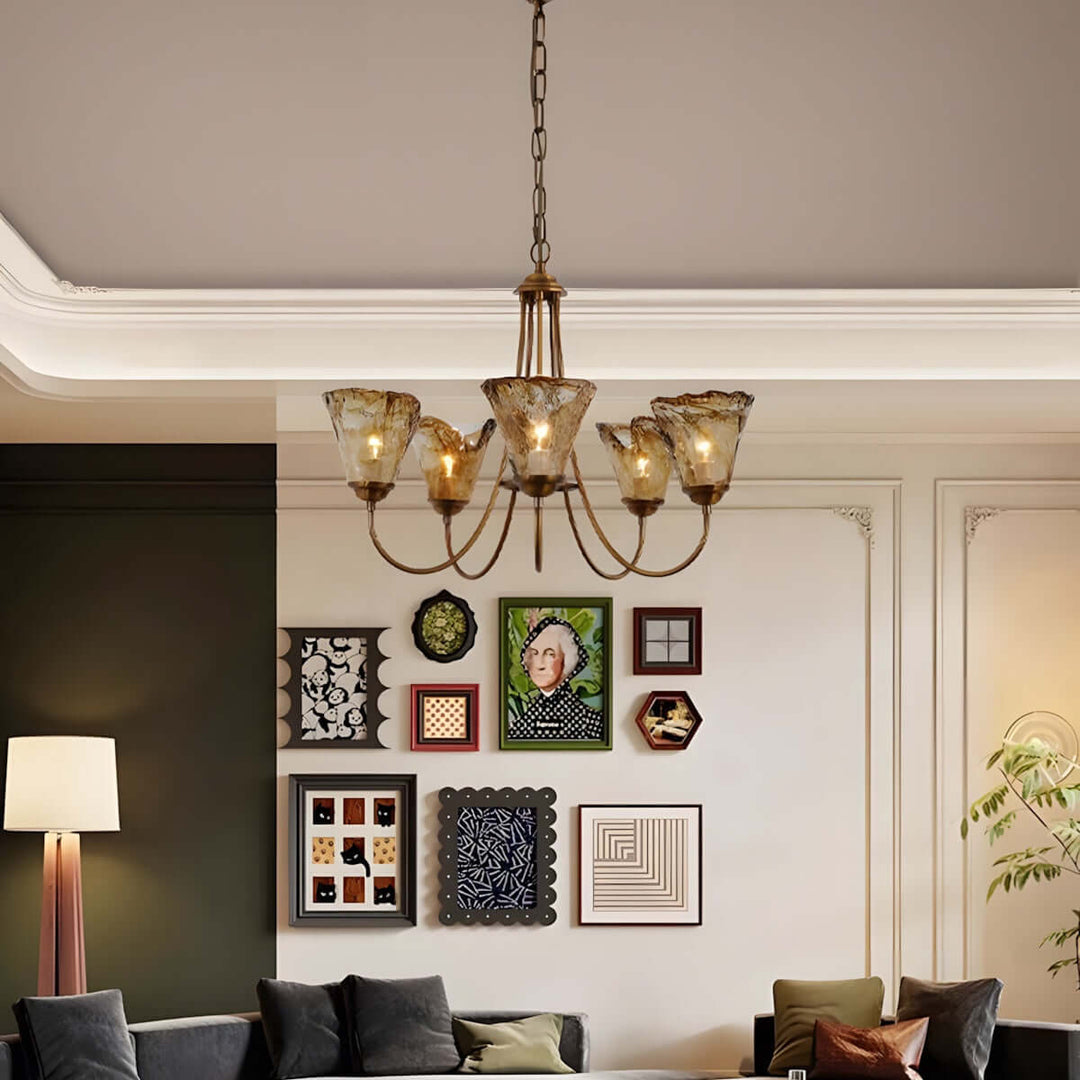 Sivex Chandelier โ French Vintage Amber Glass Light