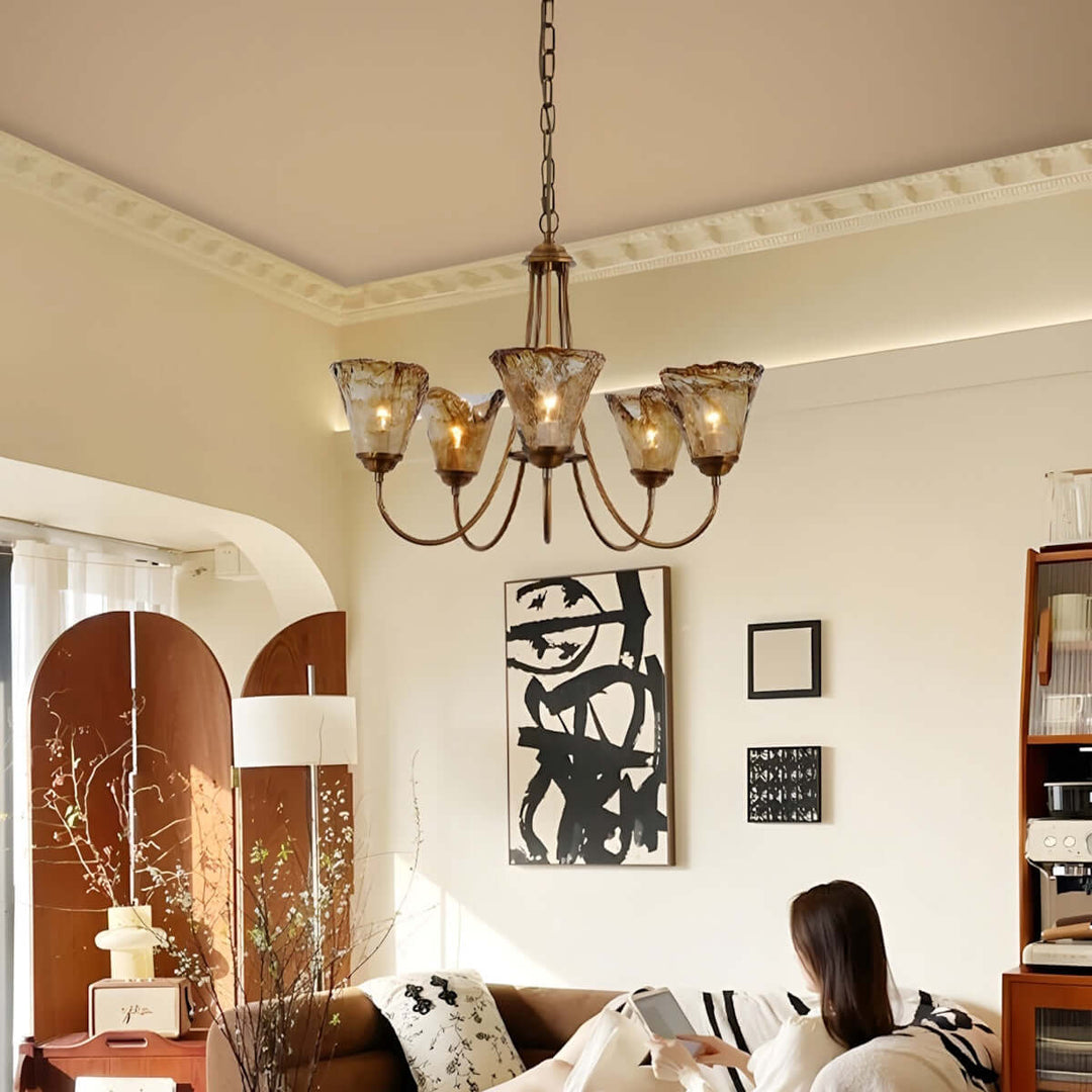 Sivex Chandelier โ French Vintage Amber Glass Light