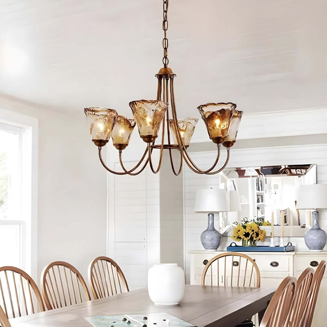 Sivex Chandelier โ French Vintage Amber Glass Light