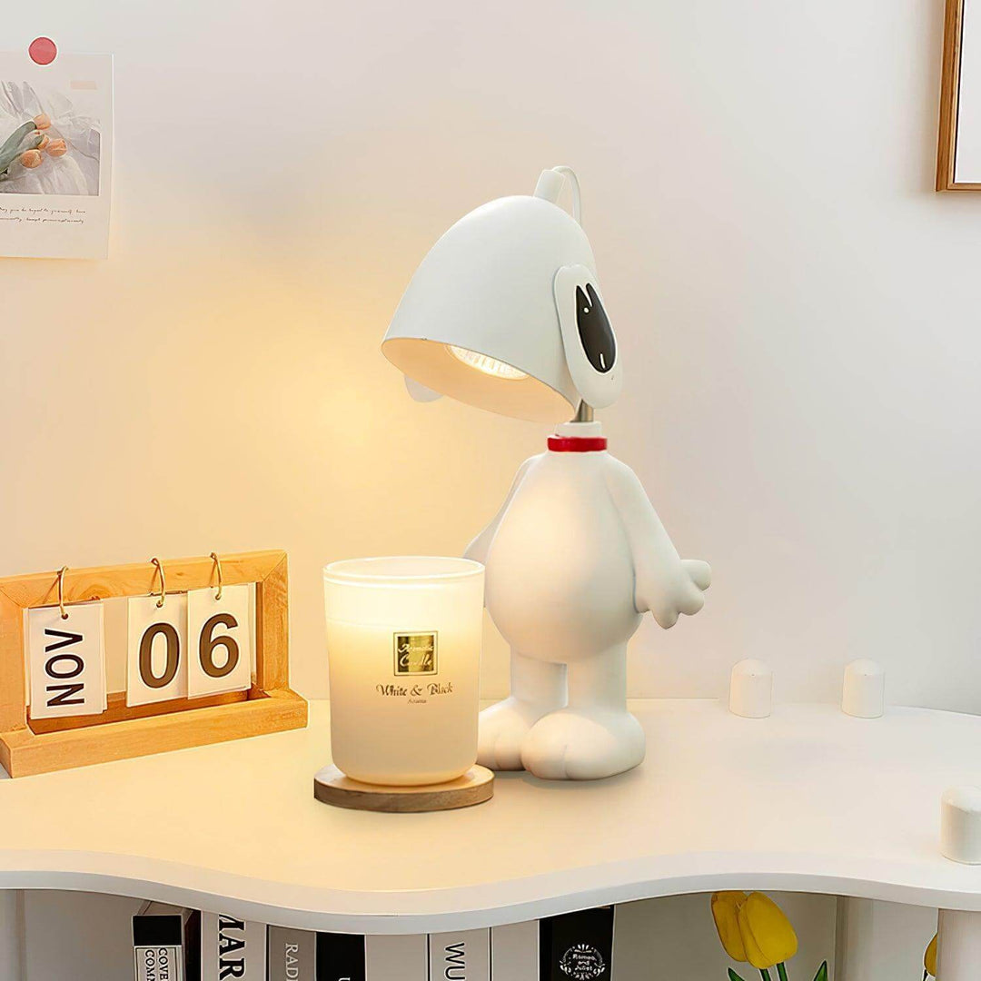 Milo Table Lamp featuring a cute Snoopy light design, perfect as an art deco bedside or living room table lamp.