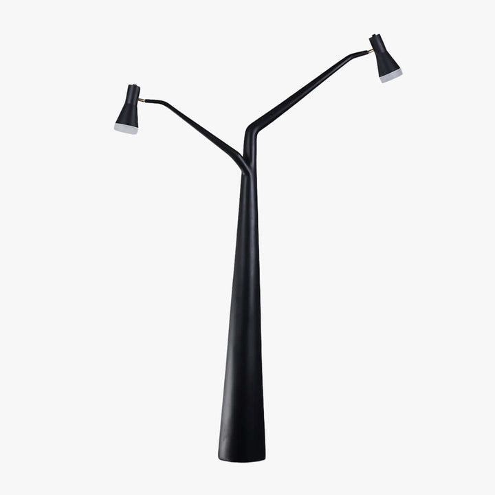 Soma Y-Floor Lamp, a sculptural floor lamp for living rooms, featuring a sleek design with two adjustable heads.