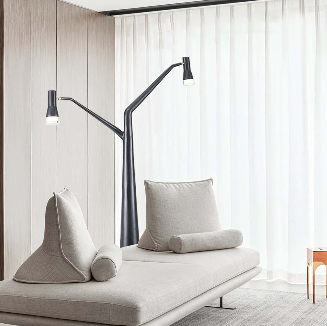 Soma Y-Floor Lamp in stylish living room, a unique sculptural floor lamp enhancing modern decor.