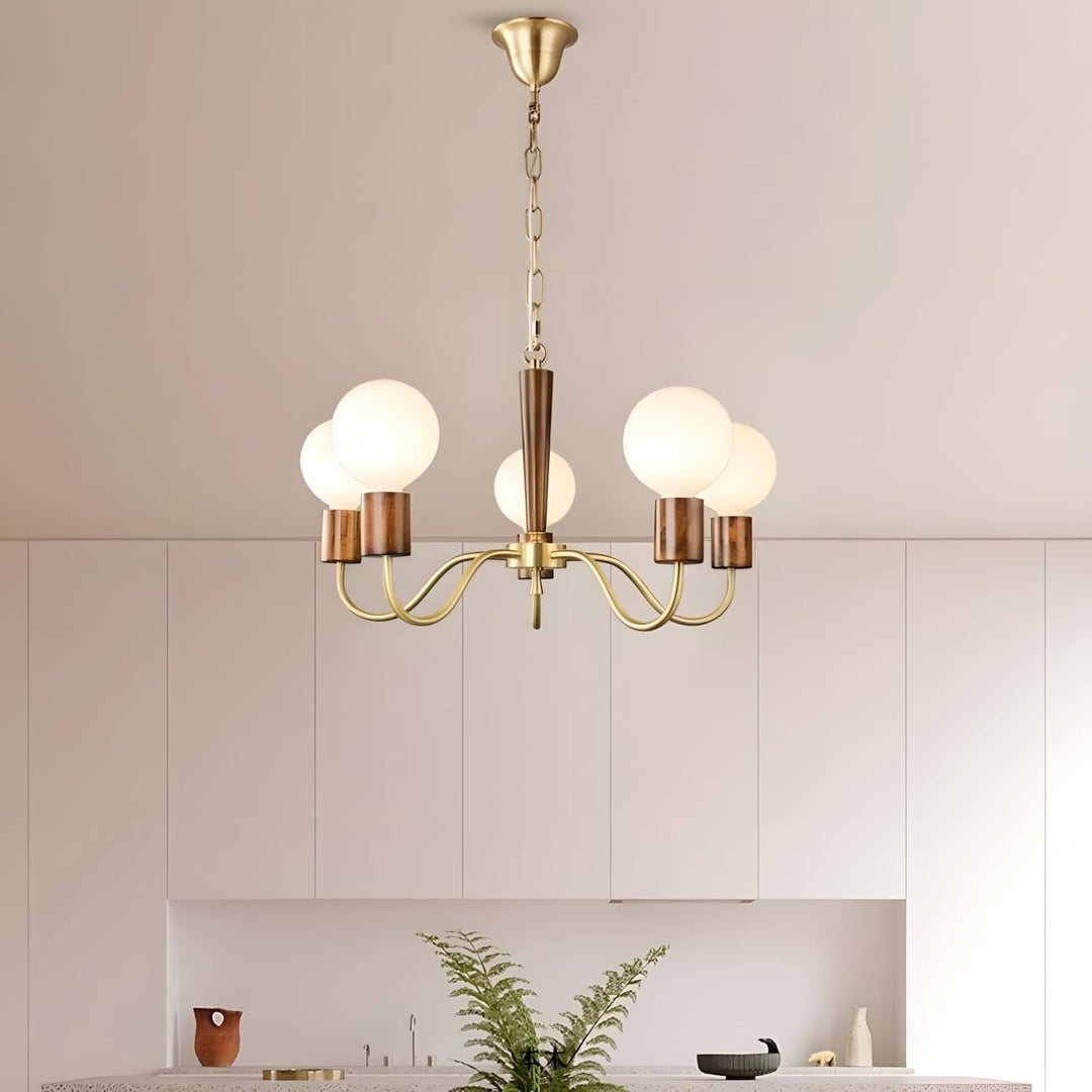 Soravia Chandelier – Contemporary Wood & Brass Bedroom Light