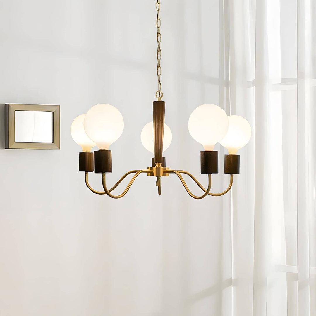 Soravia Chandelier – Contemporary Wood & Brass Bedroom Light