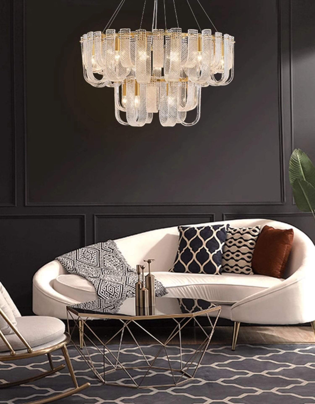 Sovina Chandelier β Modern Glass Brass Light for Dining Table