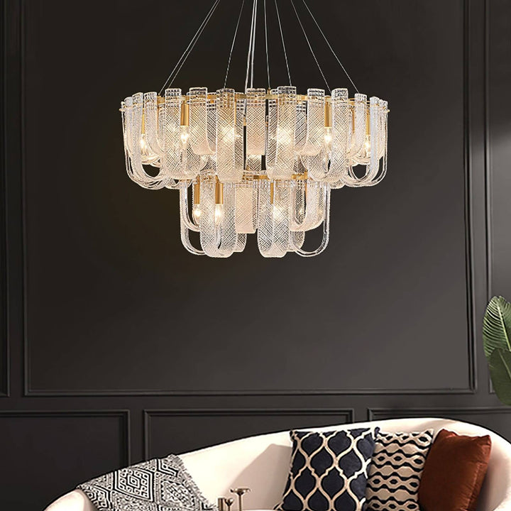 Sovina Chandelier β Modern Glass Brass Light for Dining Table