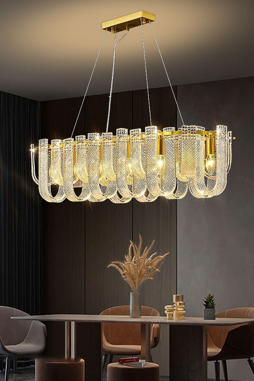 Sovina Chandelier β Modern Glass Brass Light for Dining Table
