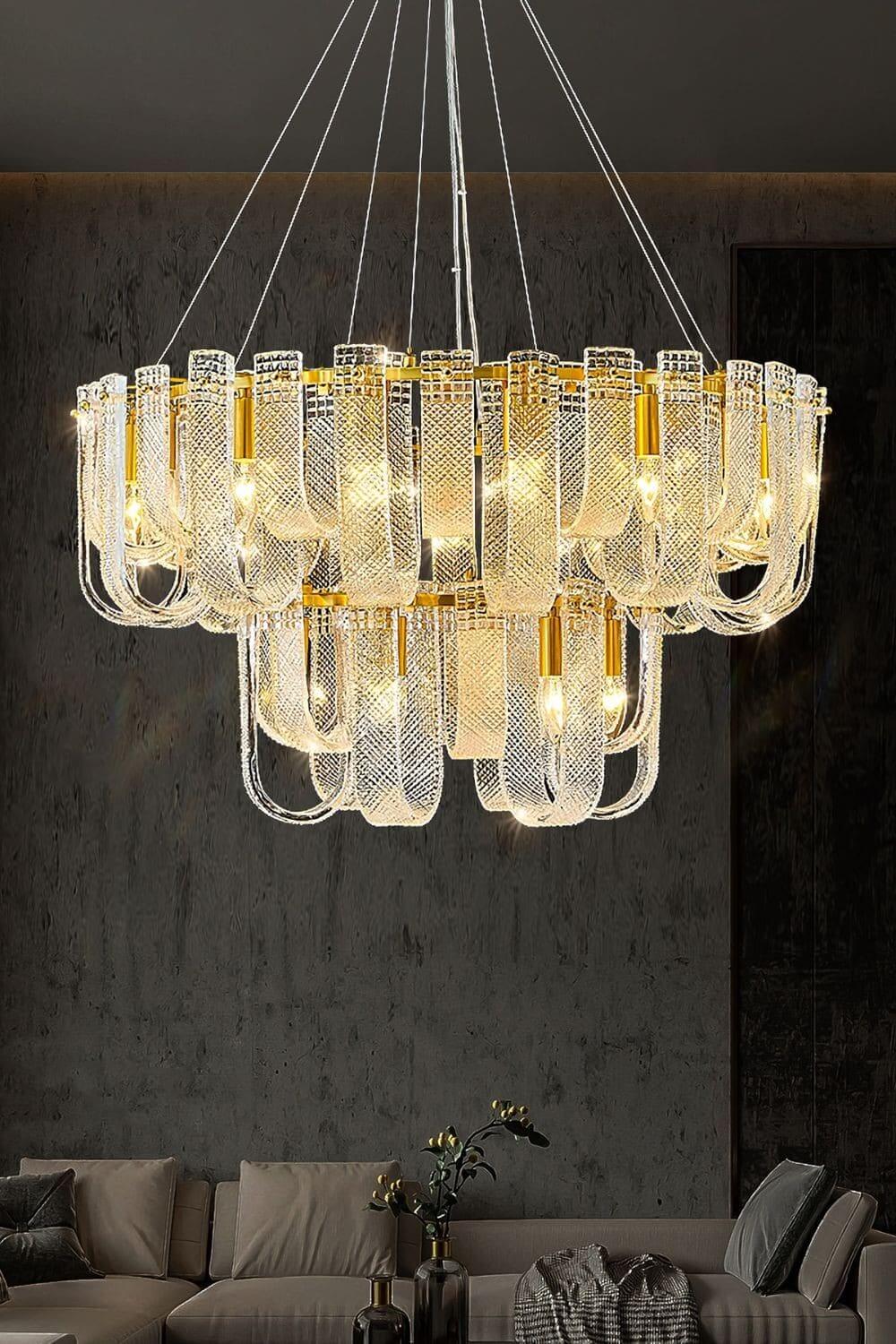 Sovina Chandelier β Modern Glass Brass Light for Dining Table