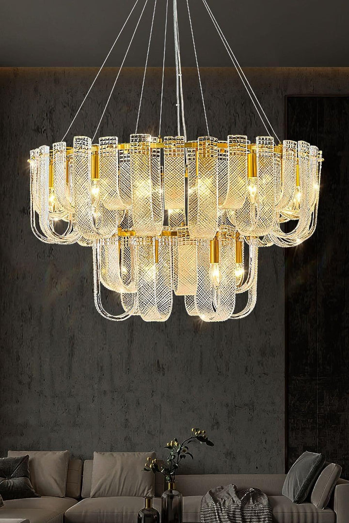 Sovina Chandelier β Modern Glass Brass Light for Dining Table