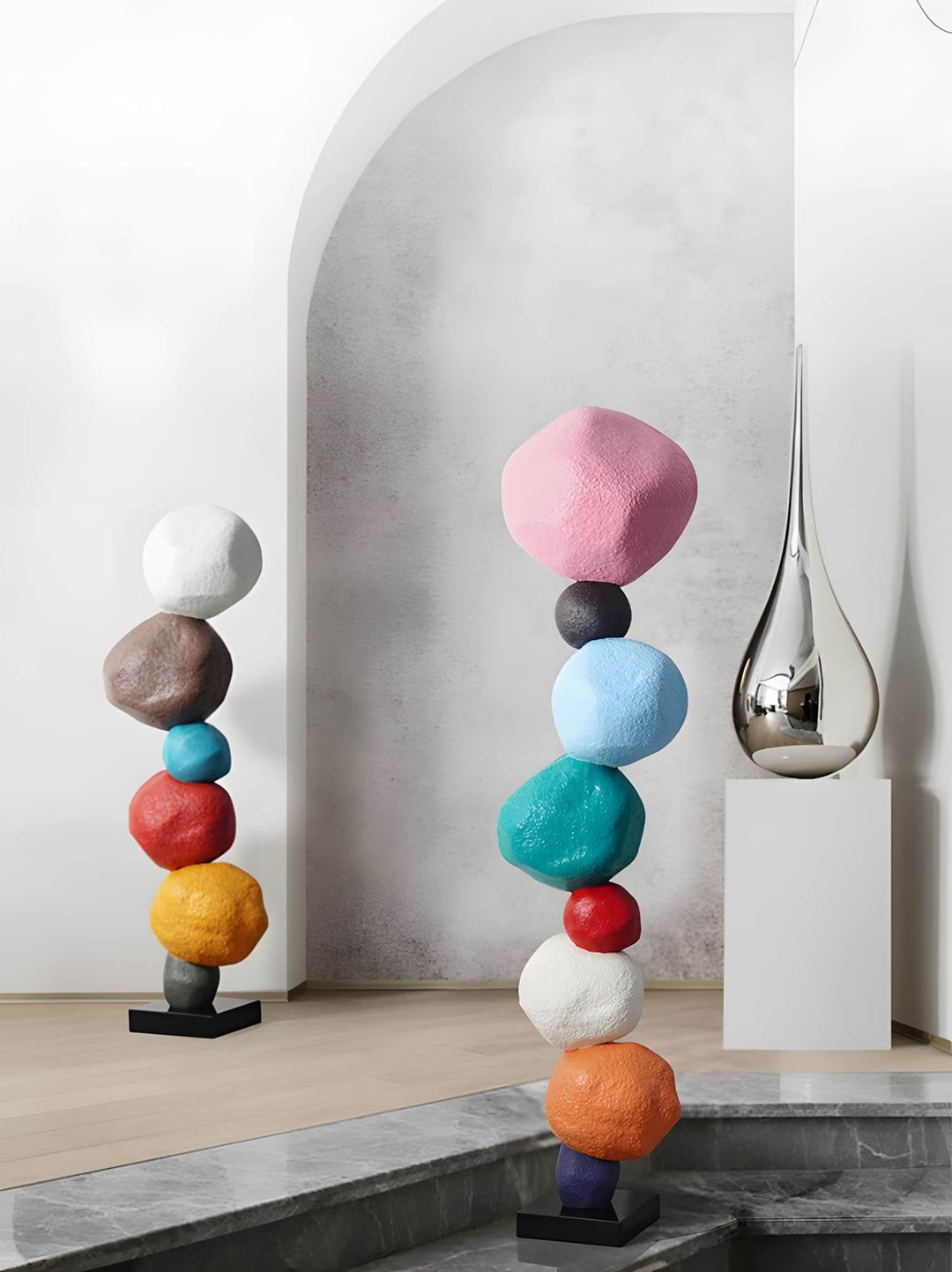 Colorful stacked stone resin sculpture for modern living room decoration, Art Deco decorative ornament.