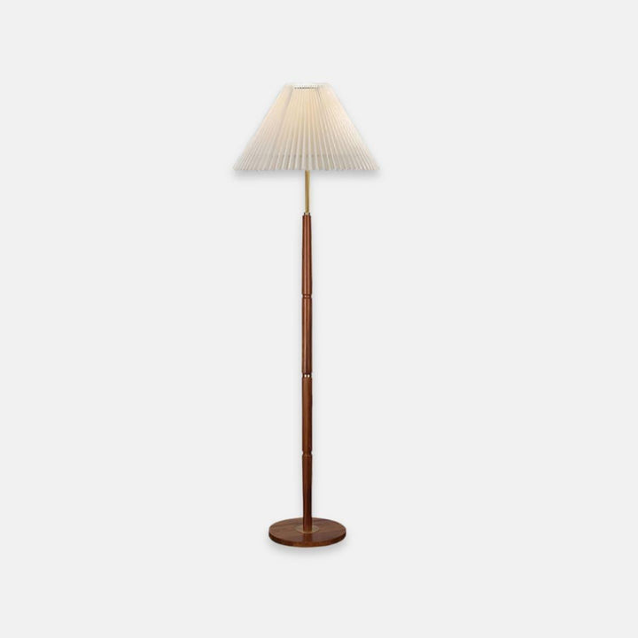 Suki Pleated Floor Lamp, a wooden mid century modern lamp ideal for behind sofa, 45cm x 145cm design.