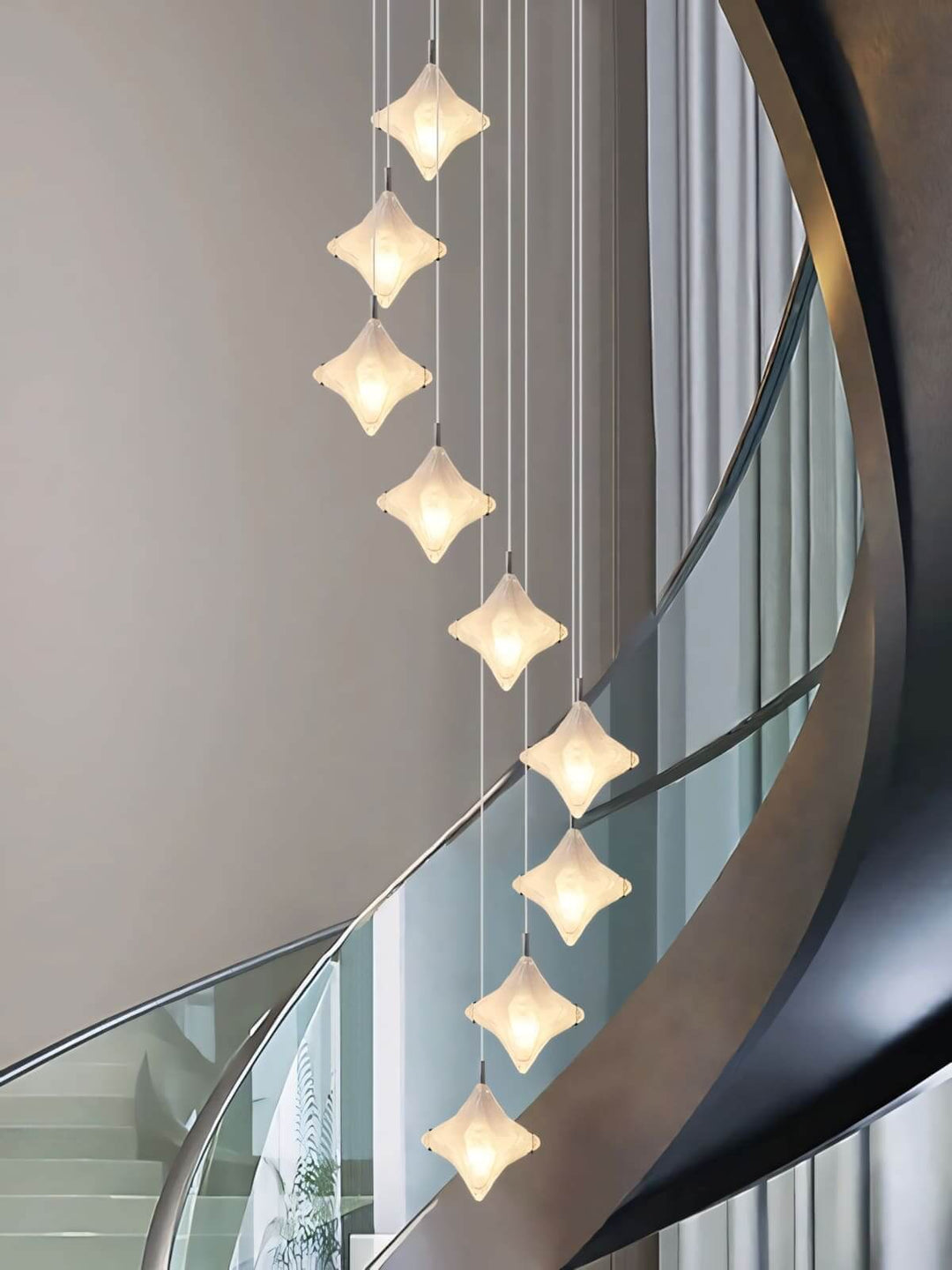 Sylume Star Chandelier - Star-Shaped Glass and Staircase Lighting