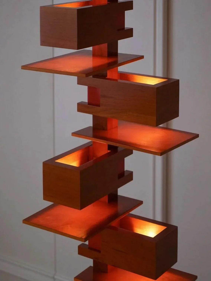 Taliesin Table Lamp, a unique art deco style wood table lamp, ideal for modern living room lighting.