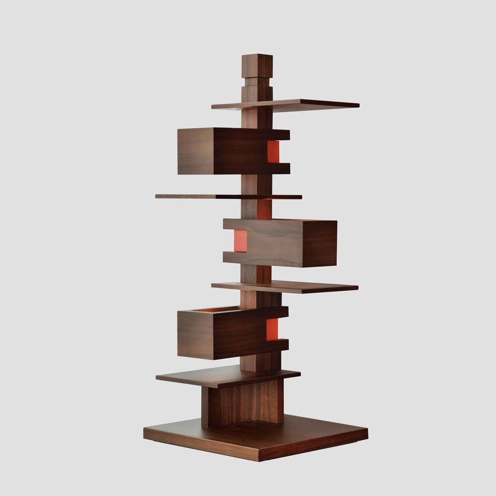 Unique Taliesin table lamp in art deco style, crafted from wood, perfect for living room lighting.