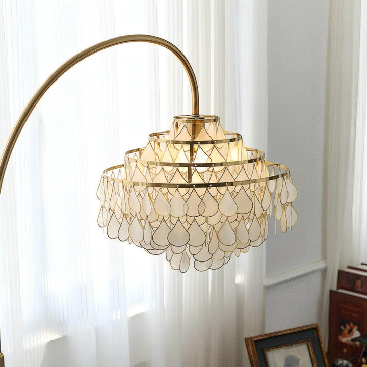 Teardrops Shell Arc Floor Lamp featuring decorative shell design, perfect coastal floor lamp for stylish bedroom lighting.