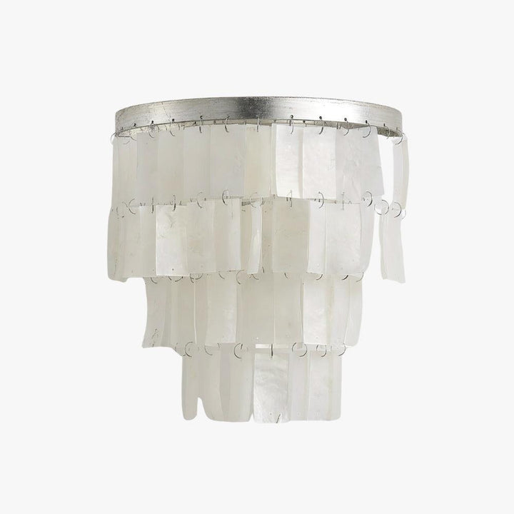 Stunning tiered shell wall sconce in white, ideal coastal bedside wall lights, diameter 25cm, height 25cm.