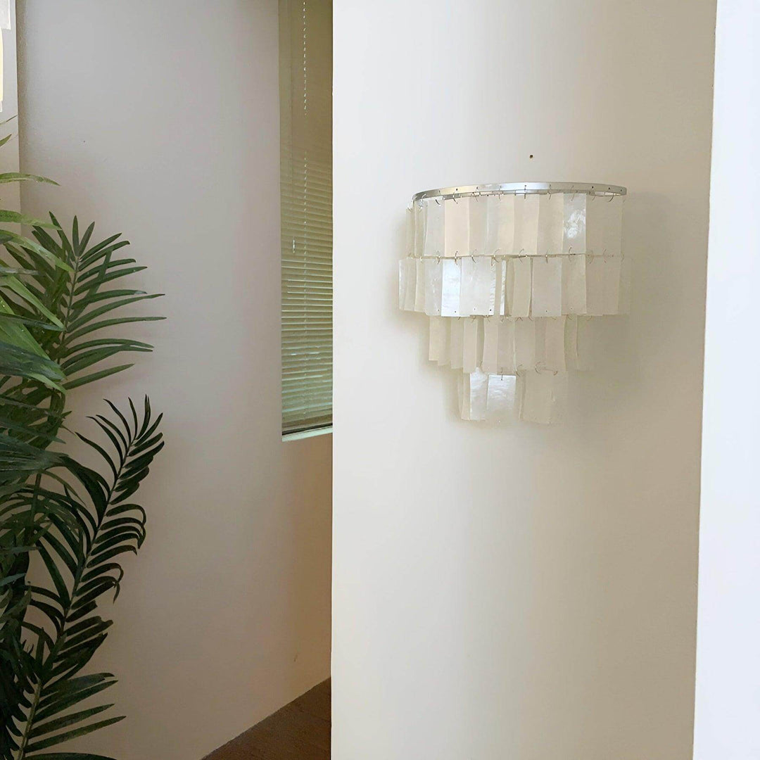 Coastal shell wall sconce, 25cm diameter, ideal as bedside wall lights, featuring a tiered design for stylish illumination.