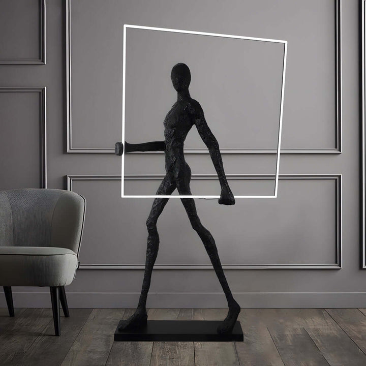 Sculptural Tivoro square floor lamp in modern living room setting, featuring a sleek, art deco design.